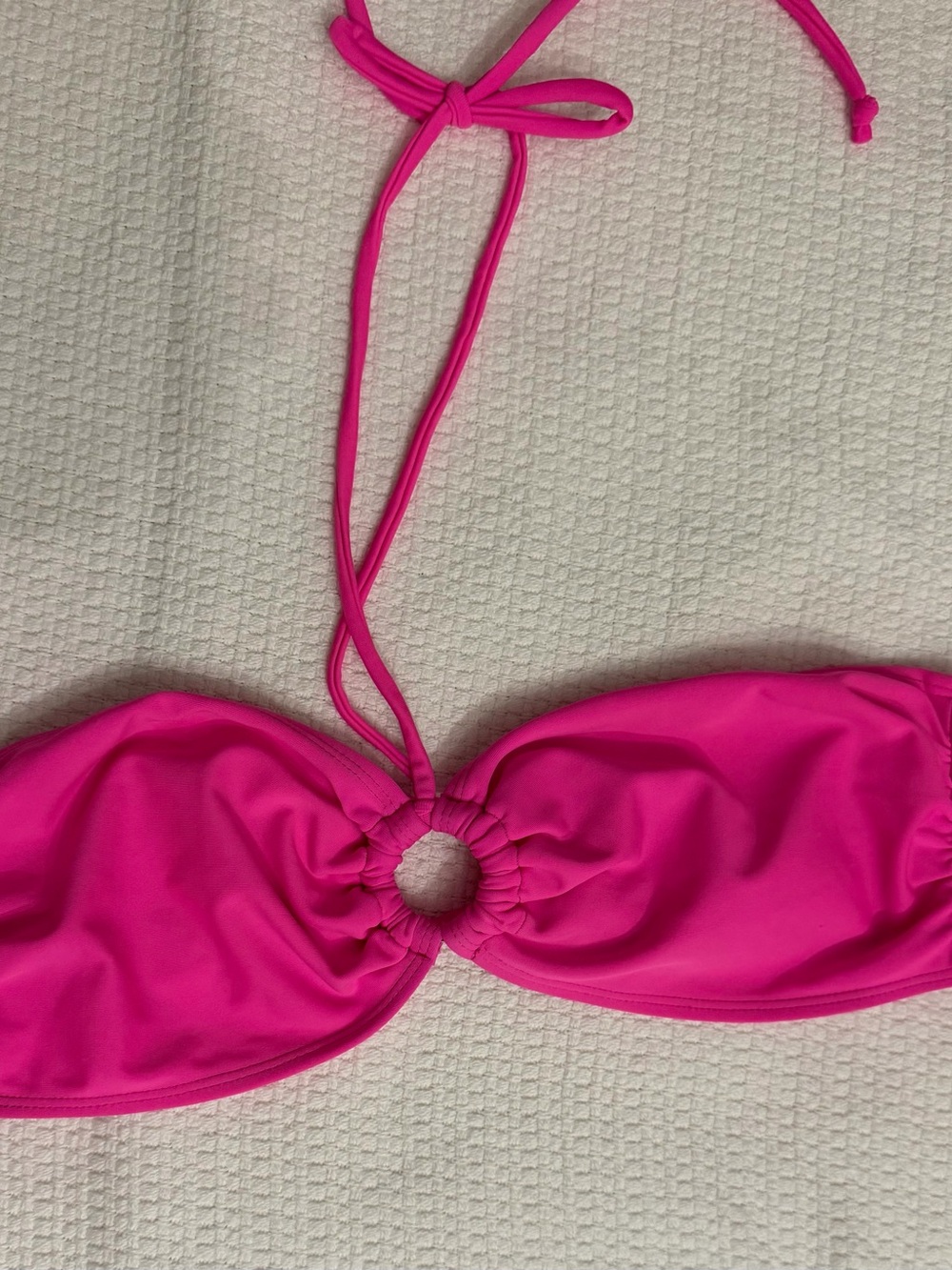 Forever 21 Bright Pink Ring-Front Bandeau Halter Swim Top